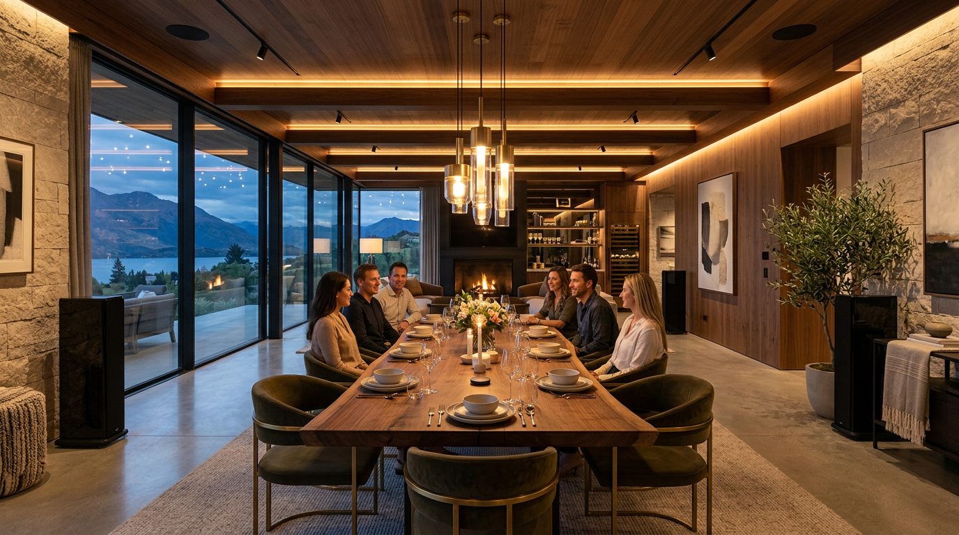 Espace de restauration avec éclairage intelligent et système audio intégré