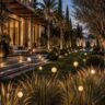 Jardin de villa éclairé au crépuscule par des bornes solaires Carré Lighting